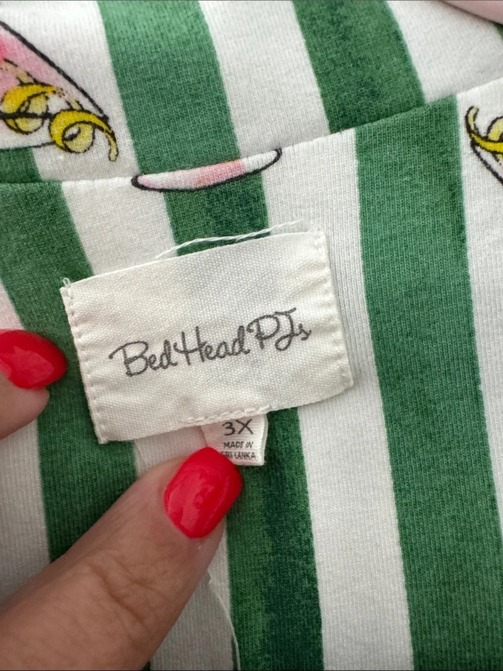 BedHead Green and White Striped Pajama Set with Pink Cocktail Print